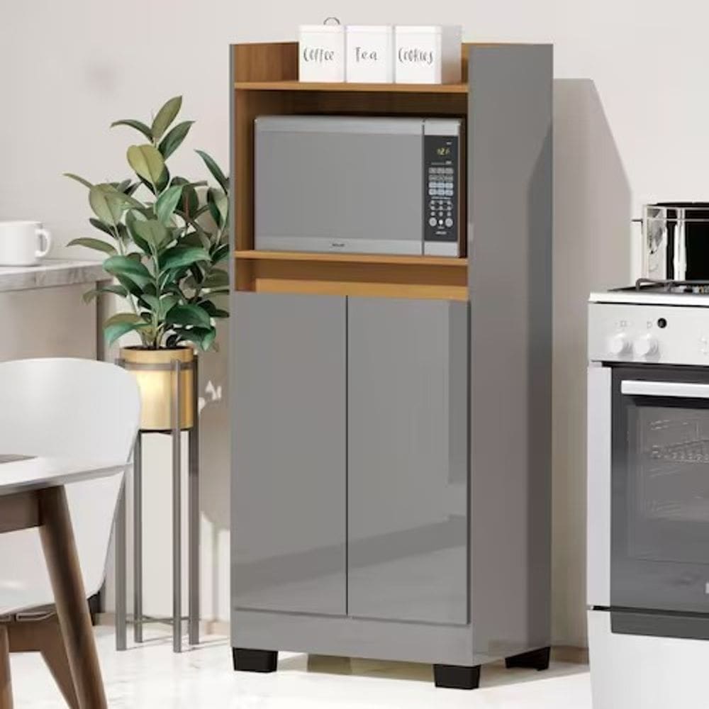 Balcão Jet 2Pts Para Microondas Cinza/Cinamomo Flex