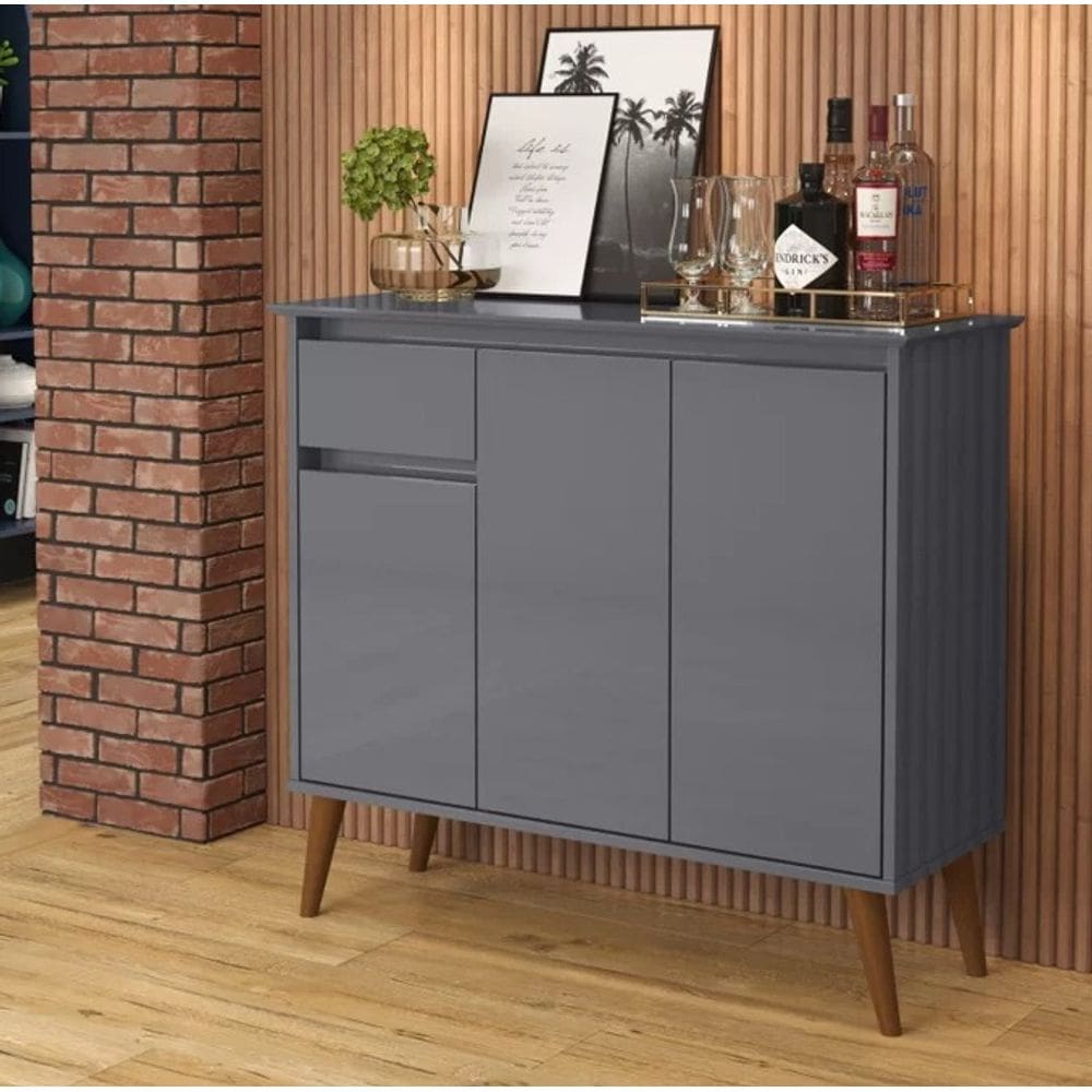 Aparador Veneza 3Pts 1Gav - Pé Palito Cinza