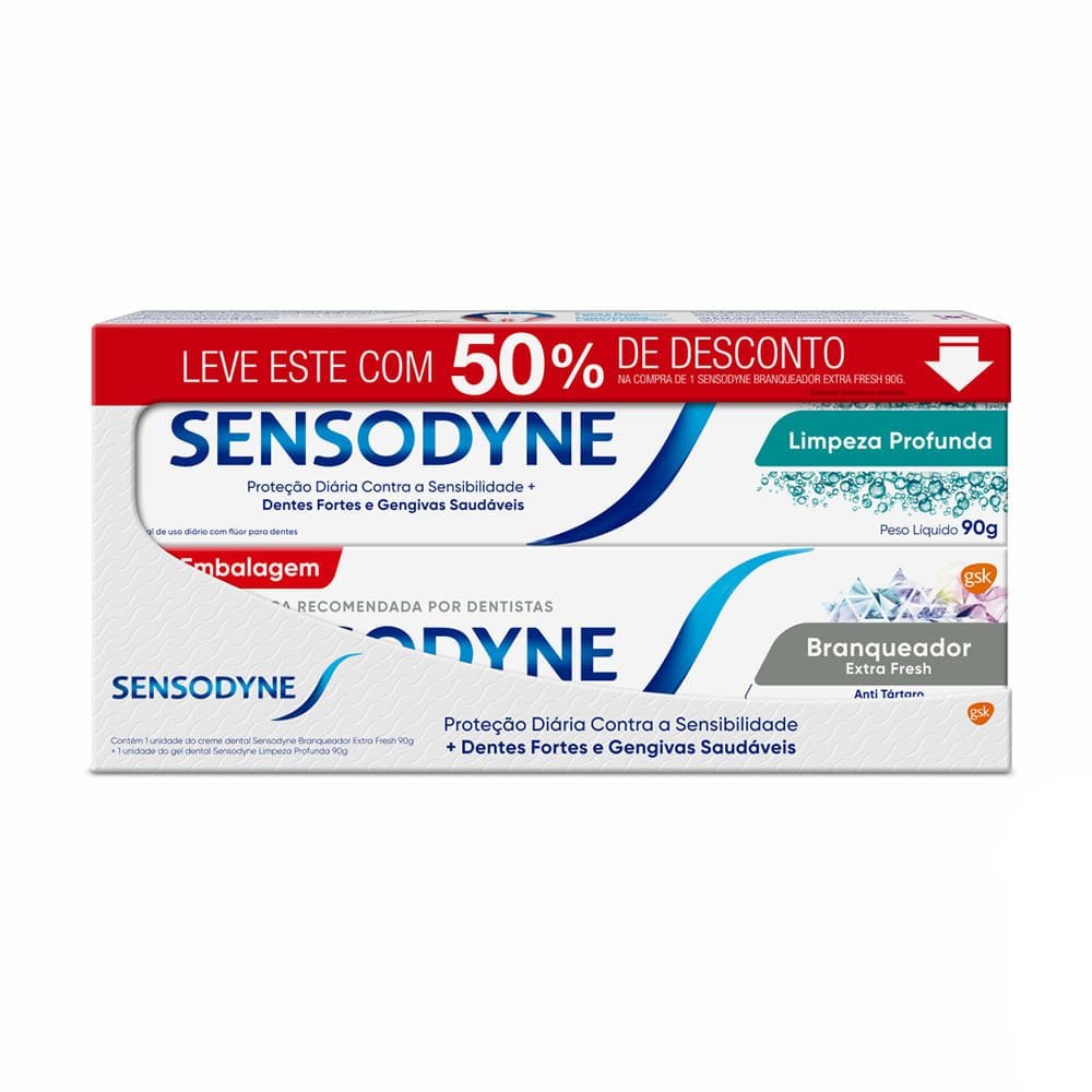 Gel Dental Sensodyne Limpeza Profunda 90g + Ganhe 50% Desconto Sensodyne Extra Fresh 90g