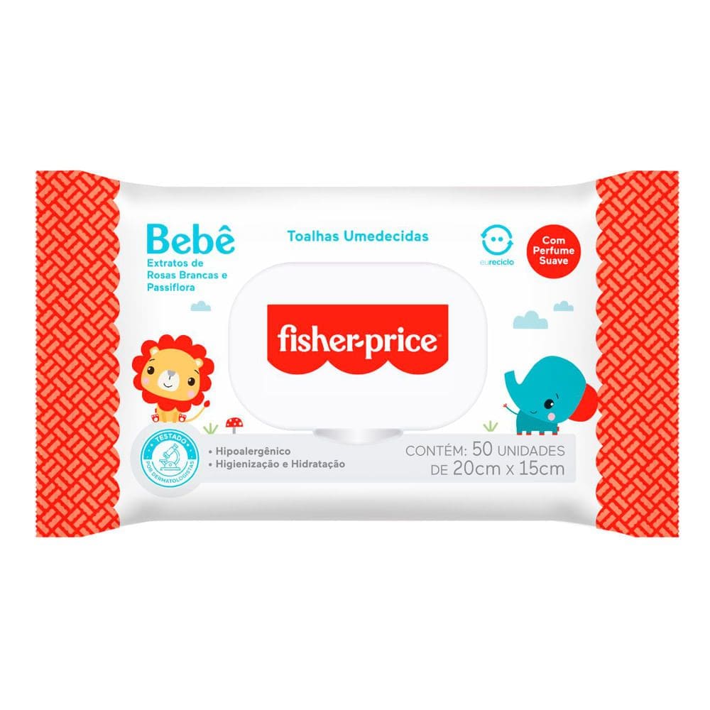 Toalha Umedecida Fisher Price Bebê com Perfume 50 Unidades