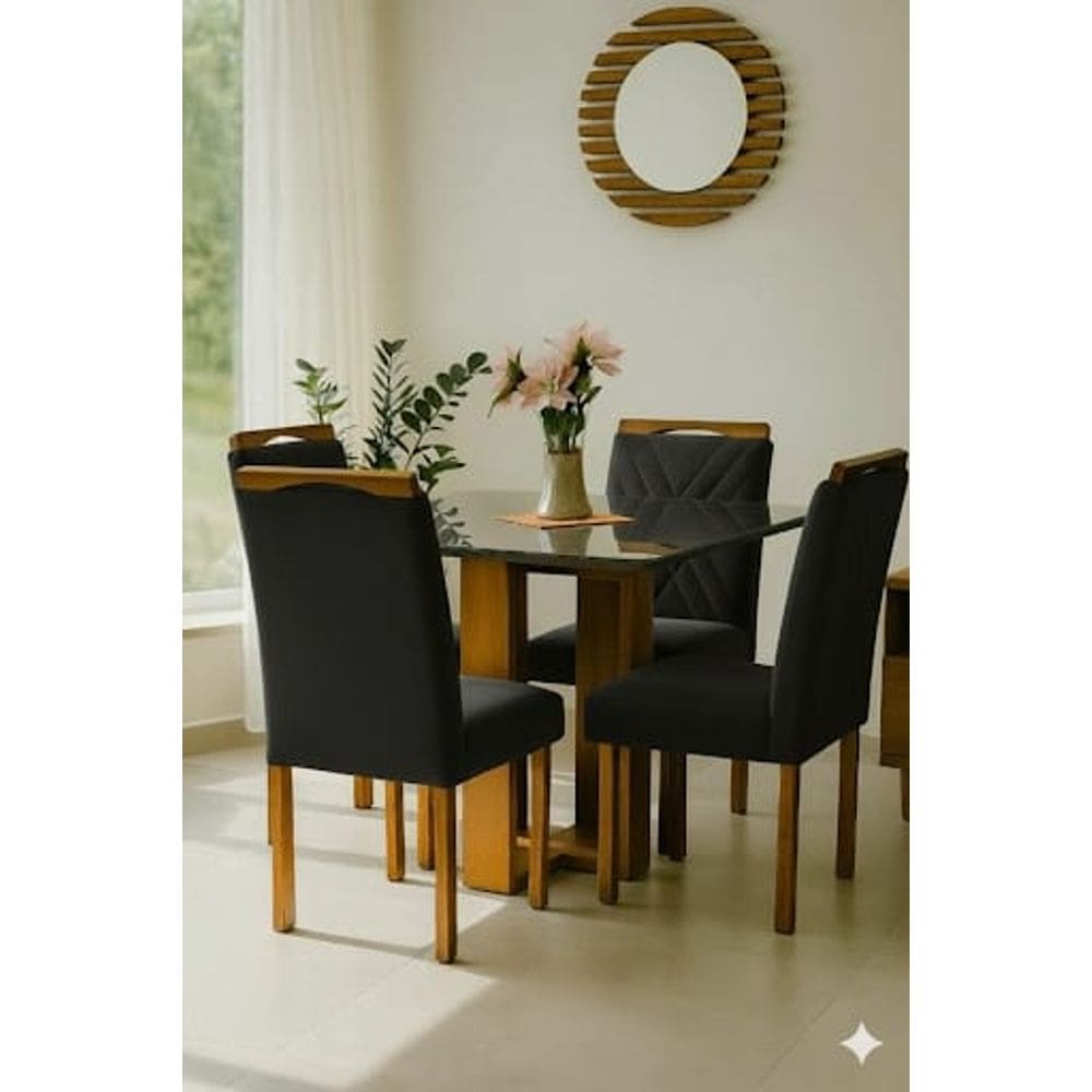 Conjunto de mesa ANJO com 4 cadeiras Gol Cinamomo-CINZA/PRETO