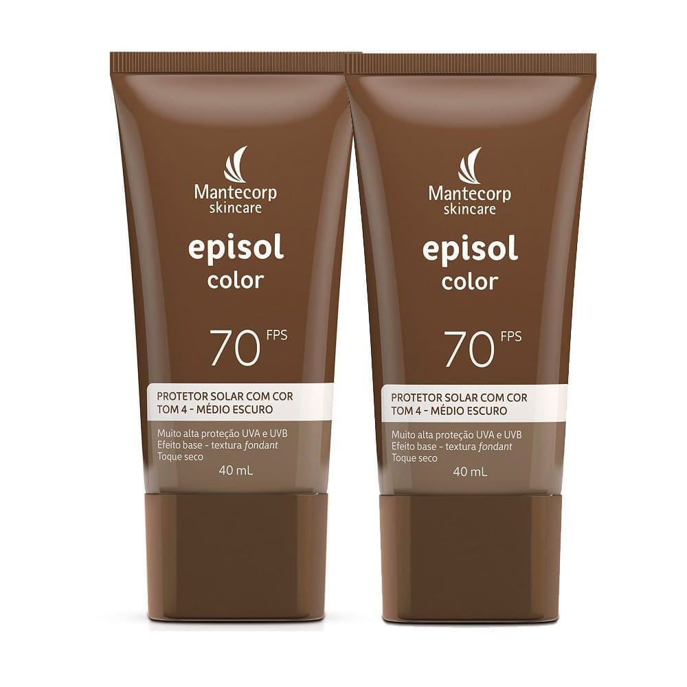 Kit 2 Protetor Solar Episol Color Tom Médio Escuro T4 FPS 70 Loção com Efeito de Base 40ml