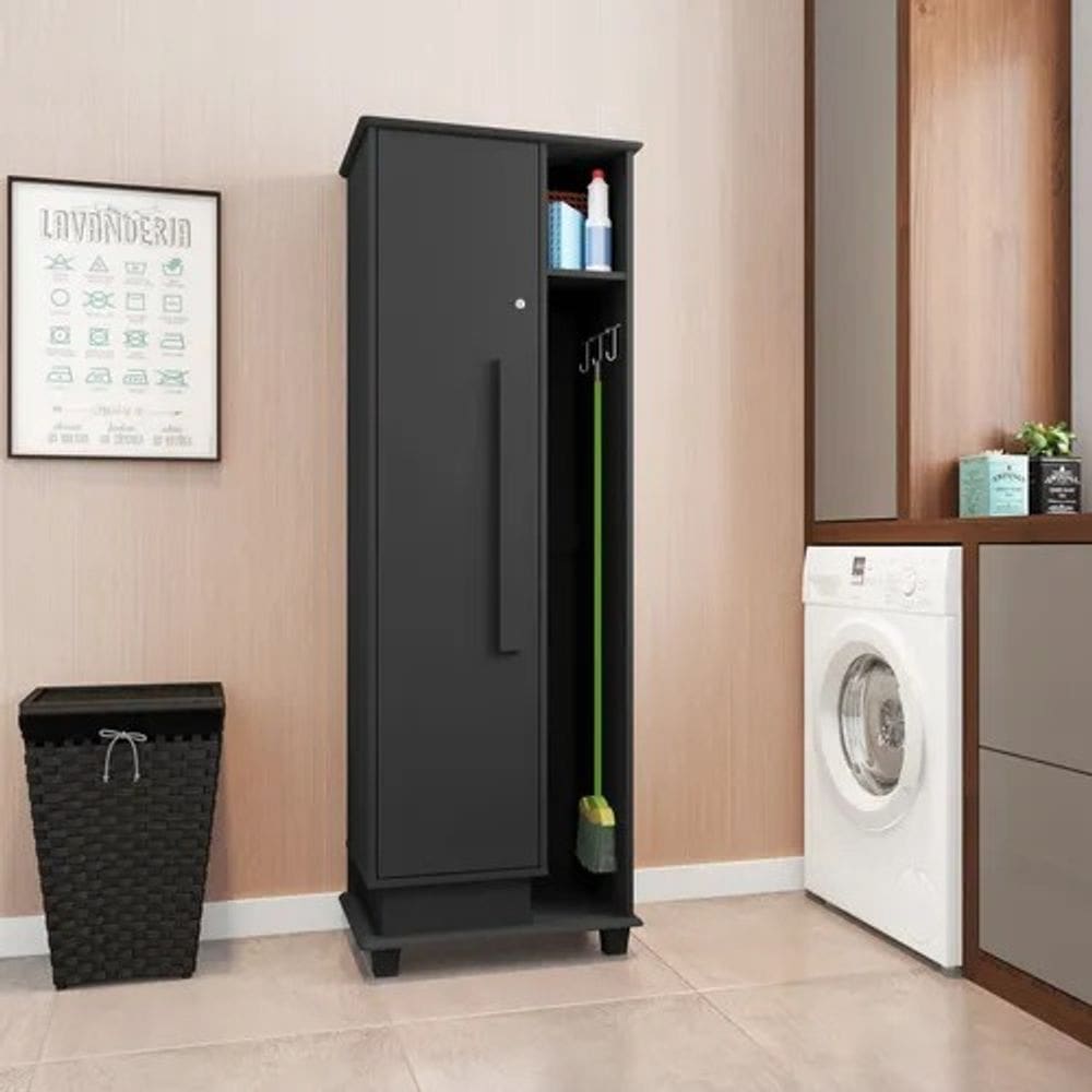 Armário Multiuso 1 porta com chave LAVANDERIA CARIBE PRETO