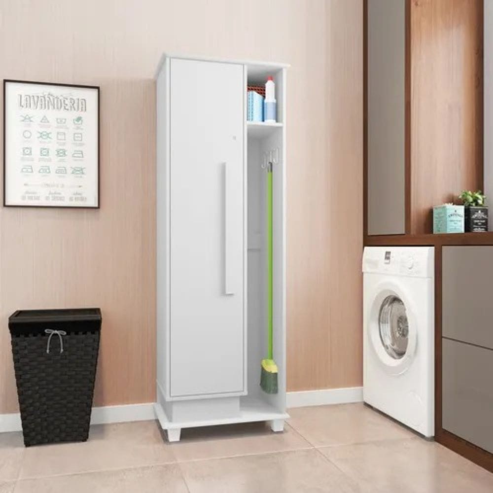 Armário Multiuso 1 porta com chave LAVANDERIA CARIBE BRANCO