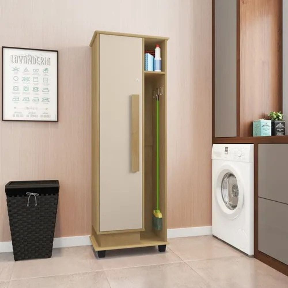 Armário Multiuso 1 porta com chave LAVANDERIA CARIBE CINAMOMO/OFF WHITE