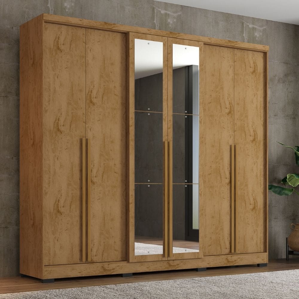 Guarda Roupa Casal com Espelho 6 Portas e Pes Serena Damulti