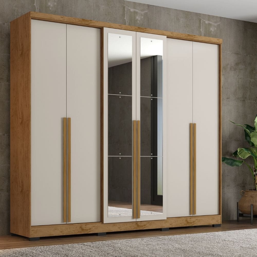 Guarda Roupa Casal com Espelho 6 Portas e Pes Serena Damulti