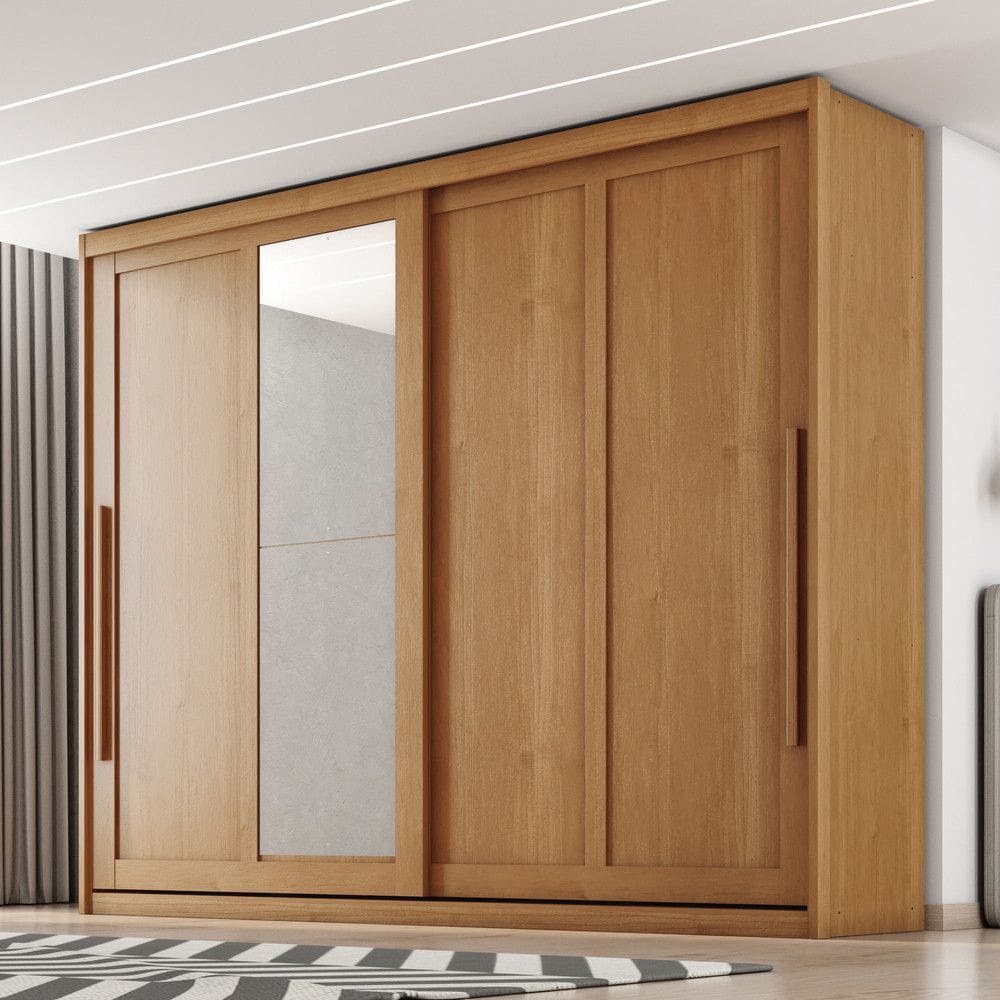 Guarda Roupa Casal com Espelho 2 Portas de Correr em MDF Atraente Zanzini