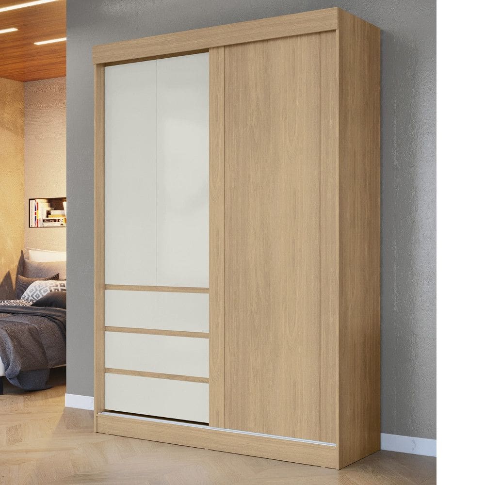 Guarda Roupa Solteiro 3 Portas 3 Gavetas em MDF Bagdá Visão Móveis