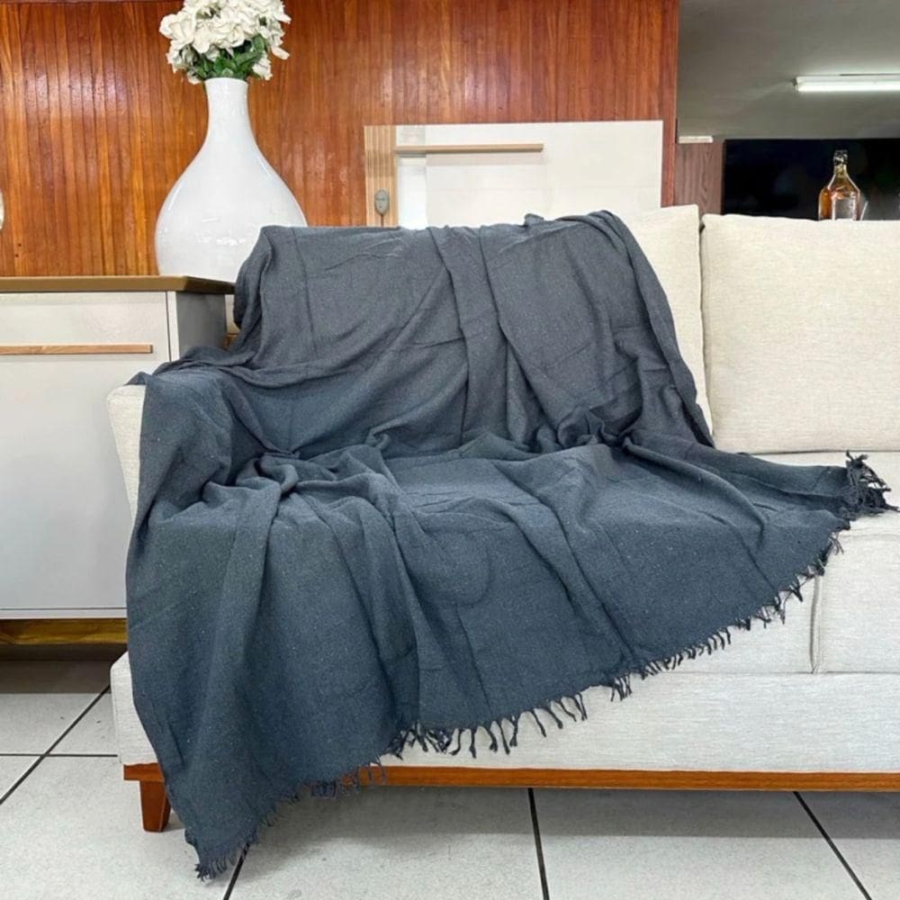 Manta Para Sofá E Cama 2,20x1,70cm Decorativa De Luxo Grande Capa De Sofa Cinza Escuro