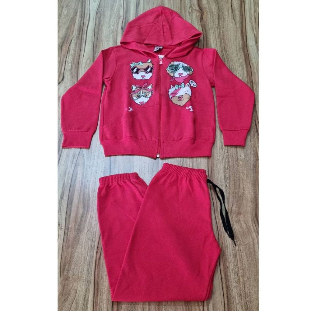 Conjunto Infantil Feminino Inverno Animais Vermelho 8