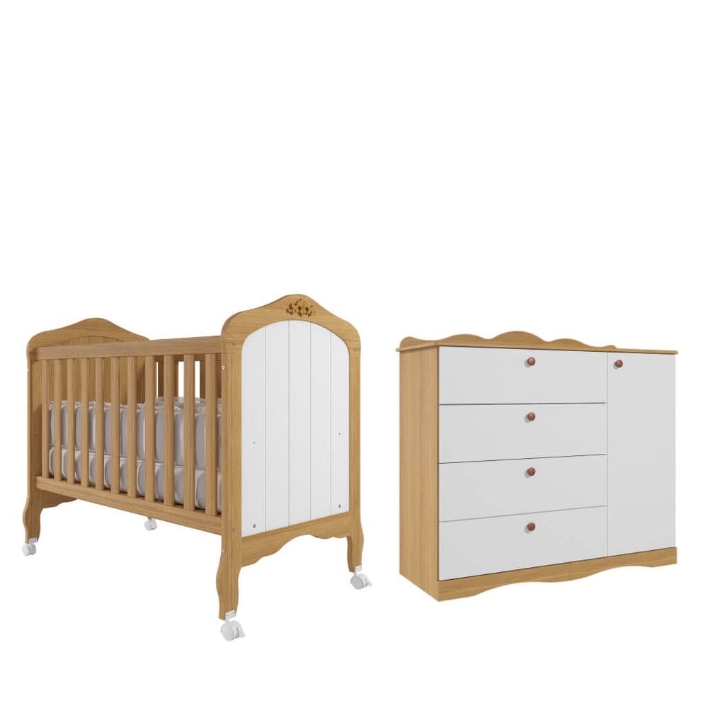 Quarto Bebe Berço e Cômoda Permobili Harmonia Encanto MDF