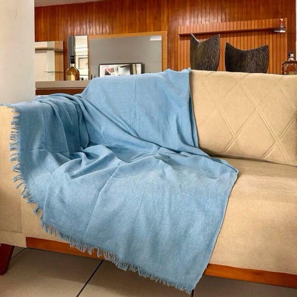 Manta Para Sofá E Cama 2,20x1,70cm Decorativa De Luxo Grande Capa De Sofa Azul Bebê