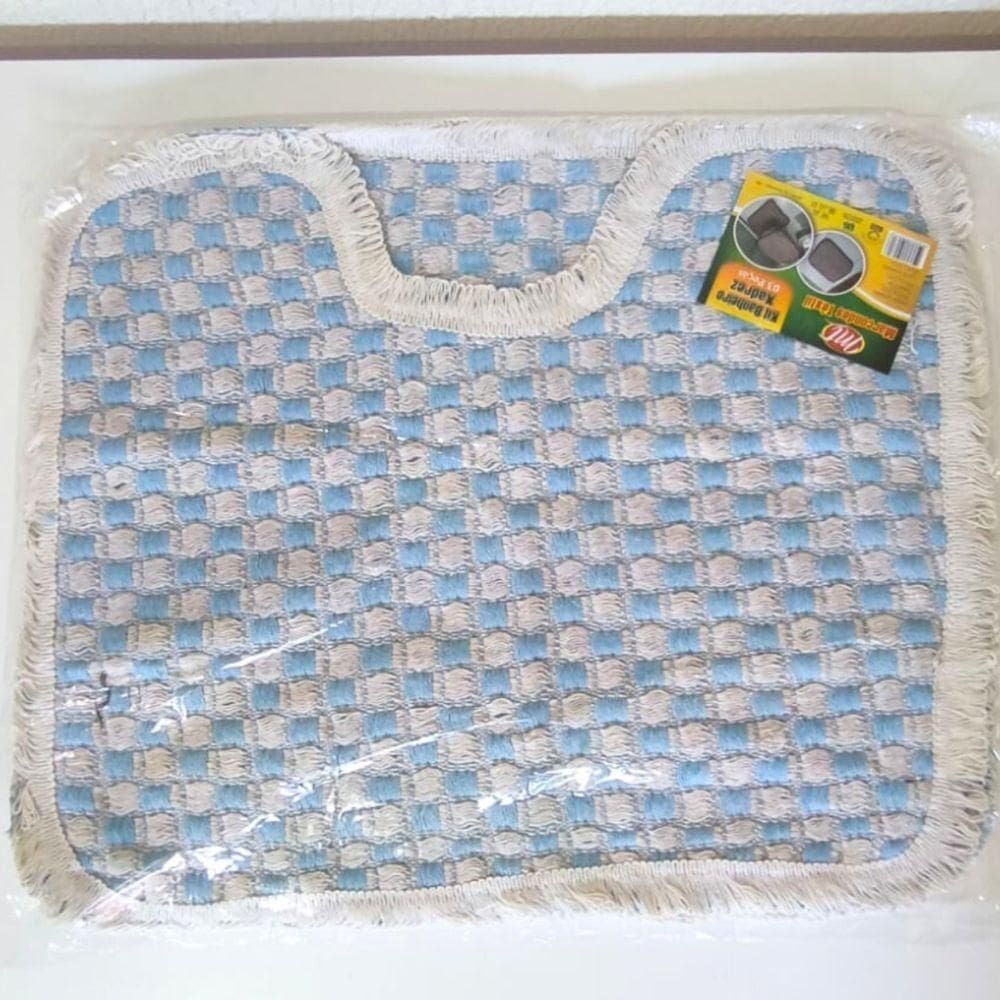 Kit 3 Peças Tapete Banheiro Xadrez Daminha Taolha De Piso Chão 50x40cm  Azul Claro Liso