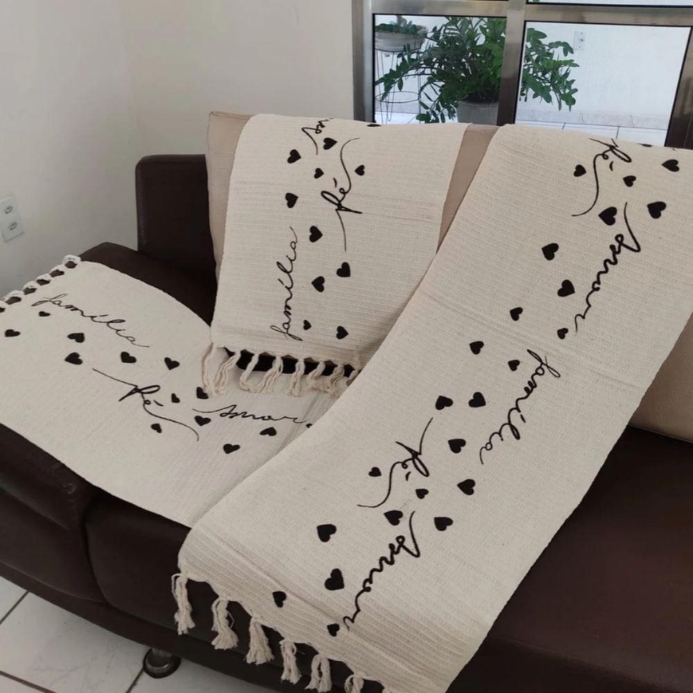 Kit 3 Passadeira Rosa De Cozinha Corredor Estampa Geométrica Tecido Grosso Tear Nozinho 100% Algodão Modelo Família Amor