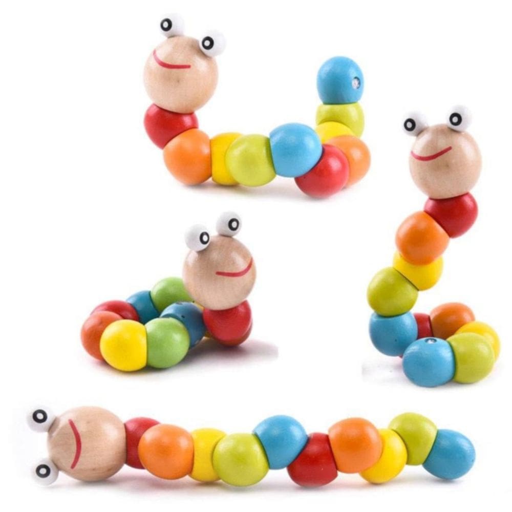 Minhoca articulada de madeira de brinquedo Montessori para bebês e crianças
