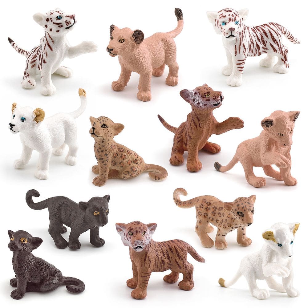 Conjunto de bonecos Wild Animal Cub em miniatura realista de PVC, 12 unidades