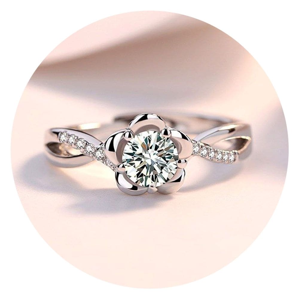 Anel de noivado em prata 925, flor de zircônia, pêssego para mulheres