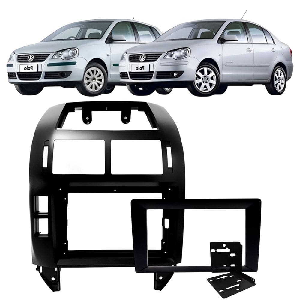 Moldura 9 e 7 Polegadas 2 Din Polo Hatch Sedan 2003 à 2011 Preta Painel Central Multimidia Expex