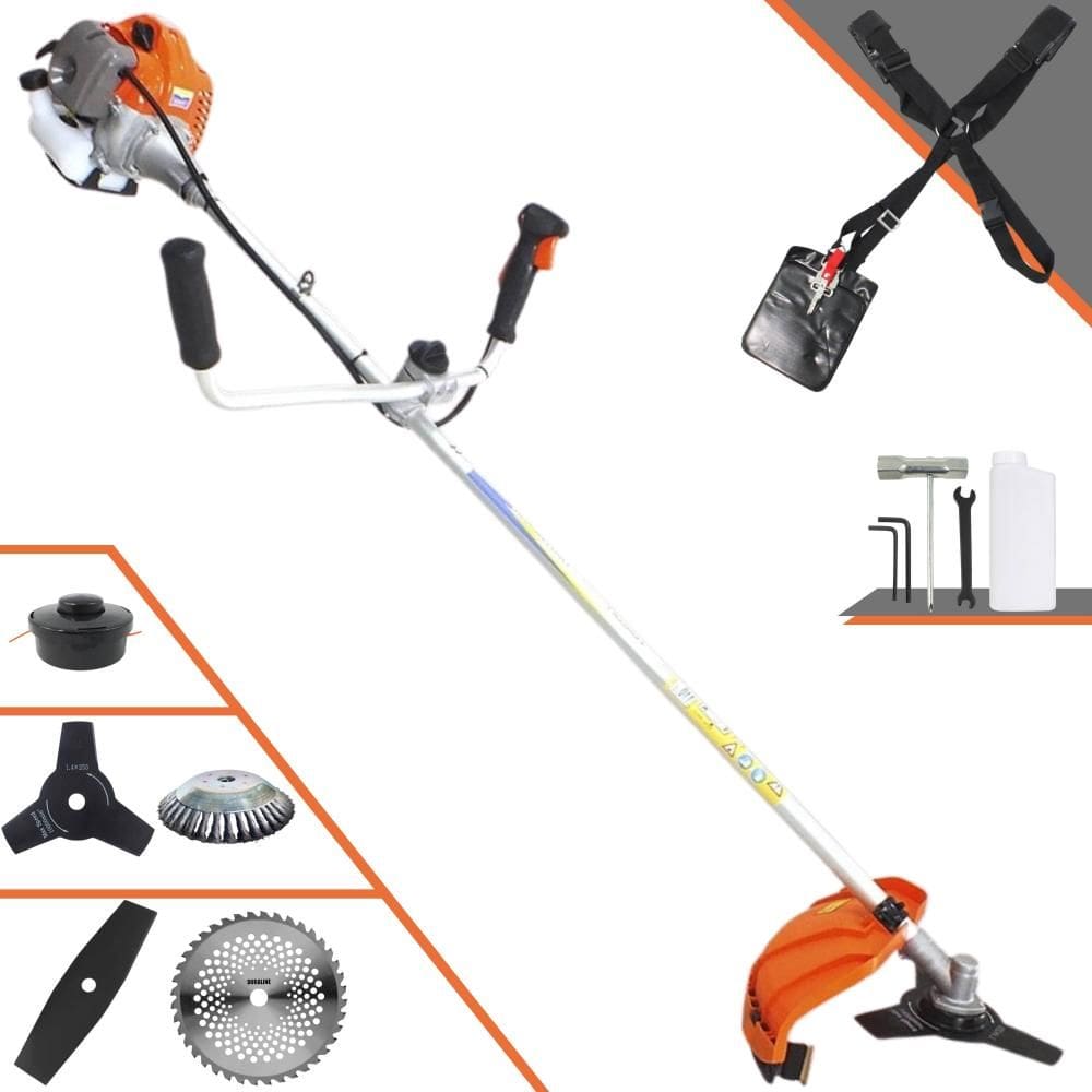 Roçadeira Vulcan VR430P À Gasolina 2T 43cc 1,7HP Completa 5 Opções de Corte Com Guidão Anti-Vibração Lâmina 2 Pontas, Lâmina 40 Dentes e Escova de Aço