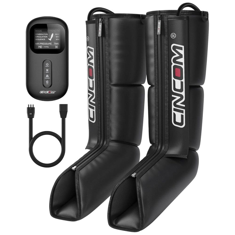 Massageador Elétrico de Compressão para Pernas e Pés 3 Modos e 3 Intensidades, Bivolt, CINCOM, Preto