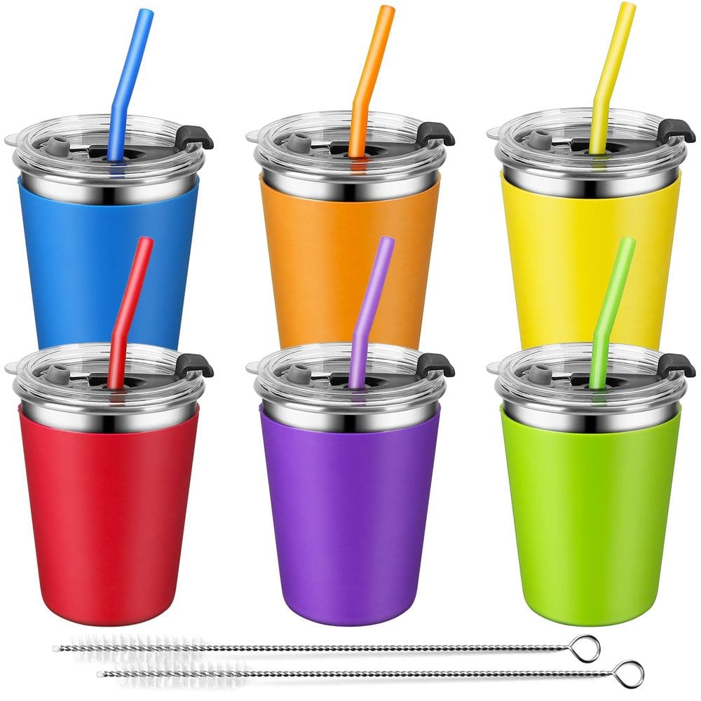Copos Sippy Cups Vermida Kids 350 ml em aço inoxidável, pacote com 6 unidades de 1 a 3 anos