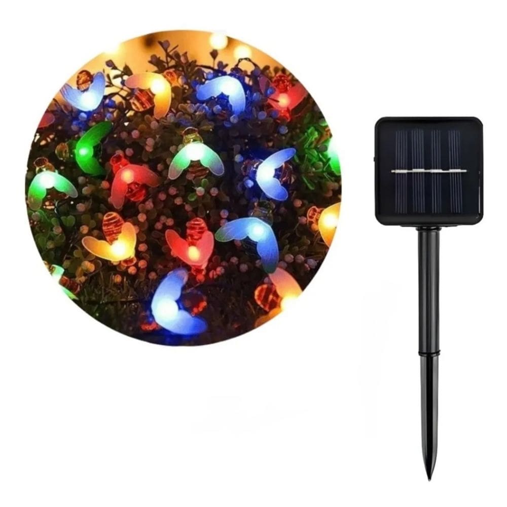 Luzes solares de guirlanda LED em forma de abelhas para decoração de exteriores