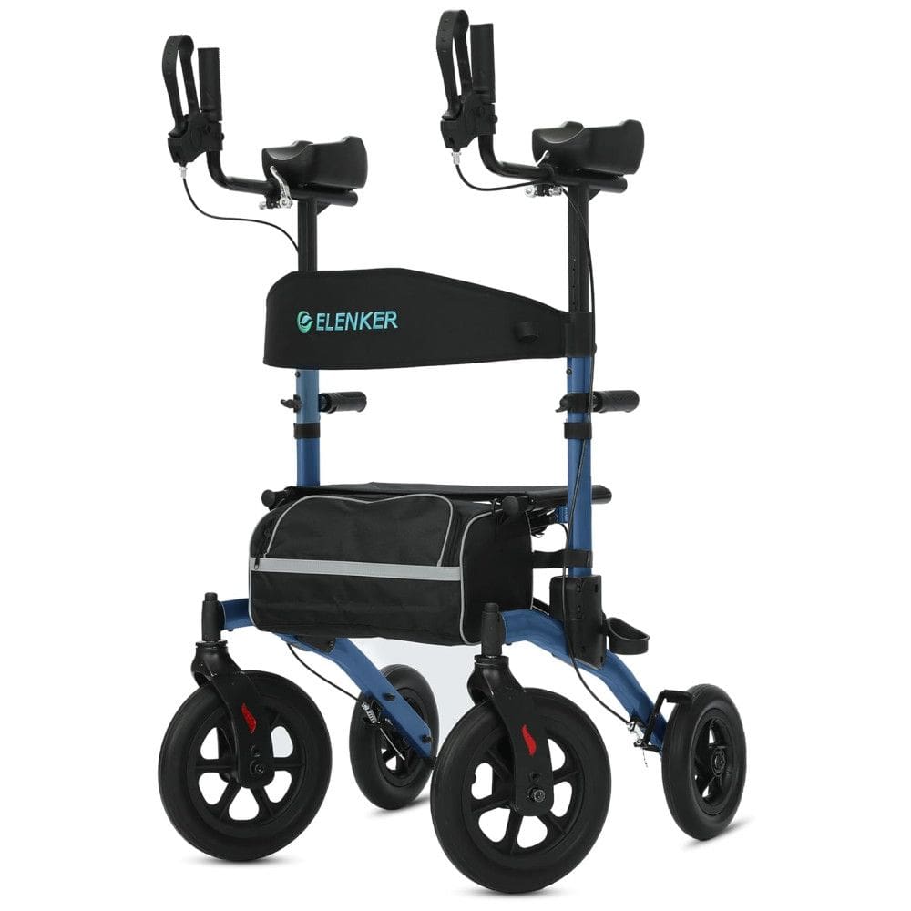 Andador para Idosos e Adultos com Assento e Design Dobrável Compacto, até 136 Quilos, ELENKER, Azul