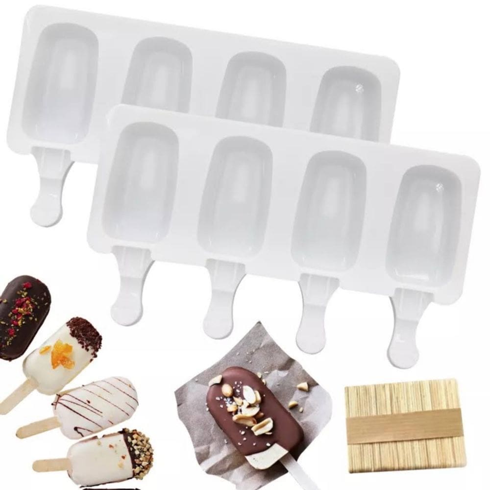 Pacote de moldes de sorvete x2 de silicone reutilizável com paletas