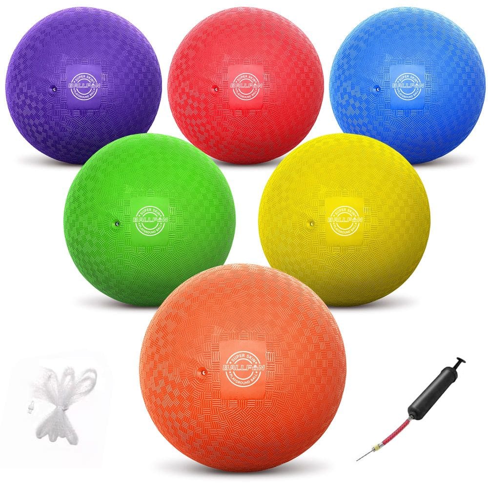 Bolas de playground Dodgeball BallFun, 21,6 cm, pacote com 6, bomba e bolsa