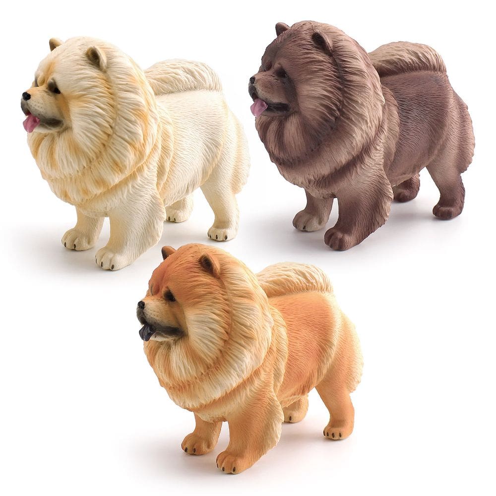 Conjunto de estatuetas Chow Chow Dog, 3 peças de brinquedo infantil realista em PVC