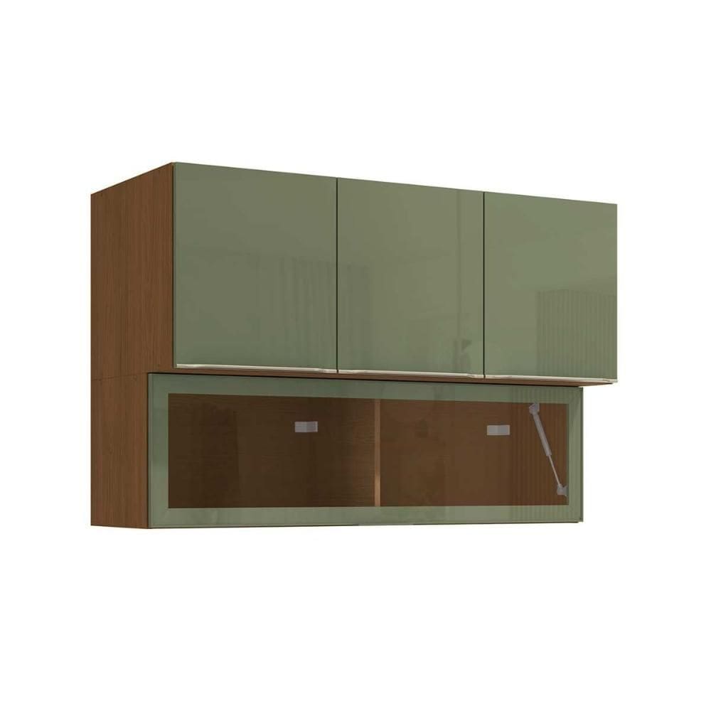 Armário Aéreo p/ Cozinha Vibra T651 c/ 4 Portas (1 c/ Vidro) 120cm Canela/Verde Pistache Lacca - Kappesberg