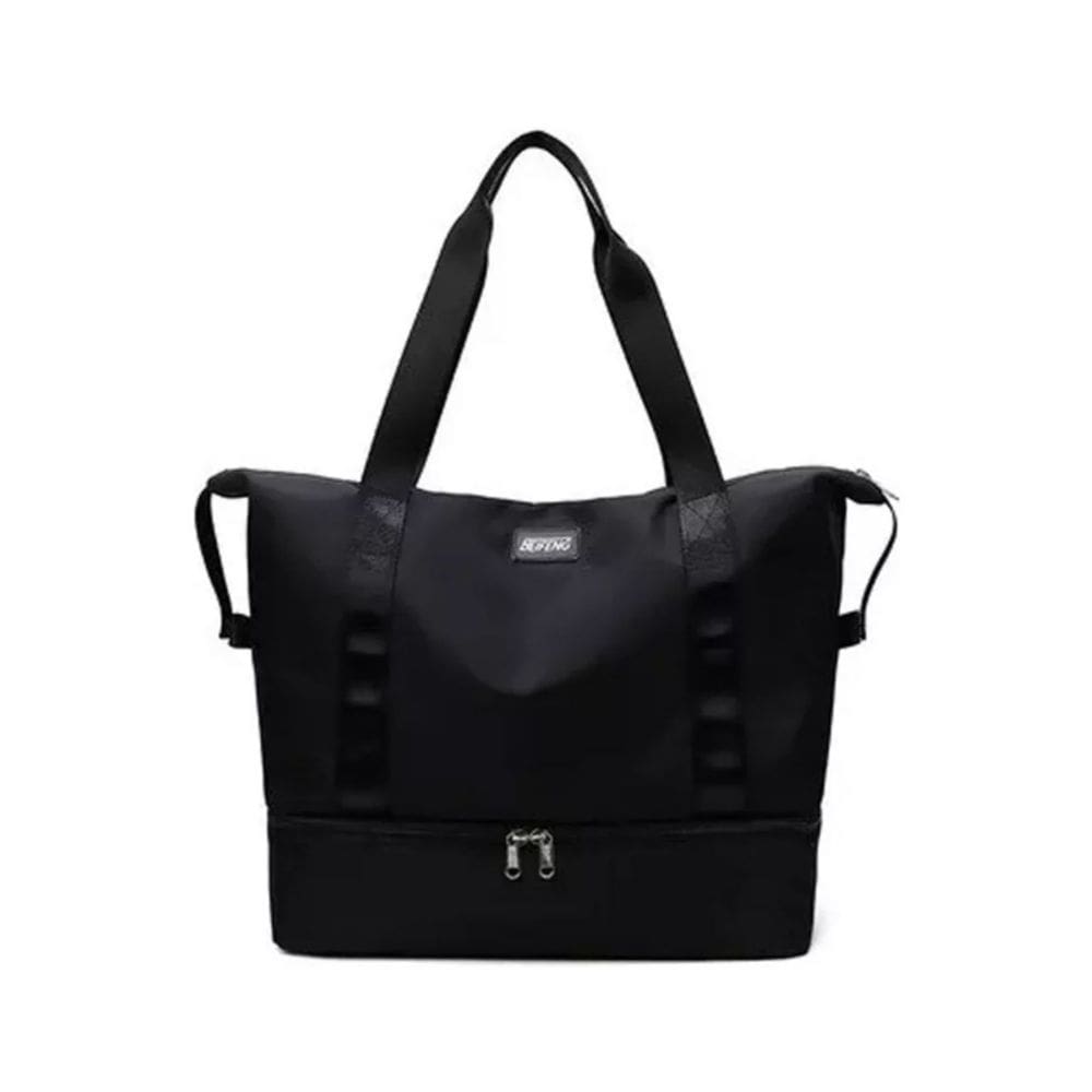 Bolsa de ginástica de viagem para mulheres preta, poliéster durável, 37L, capacidade