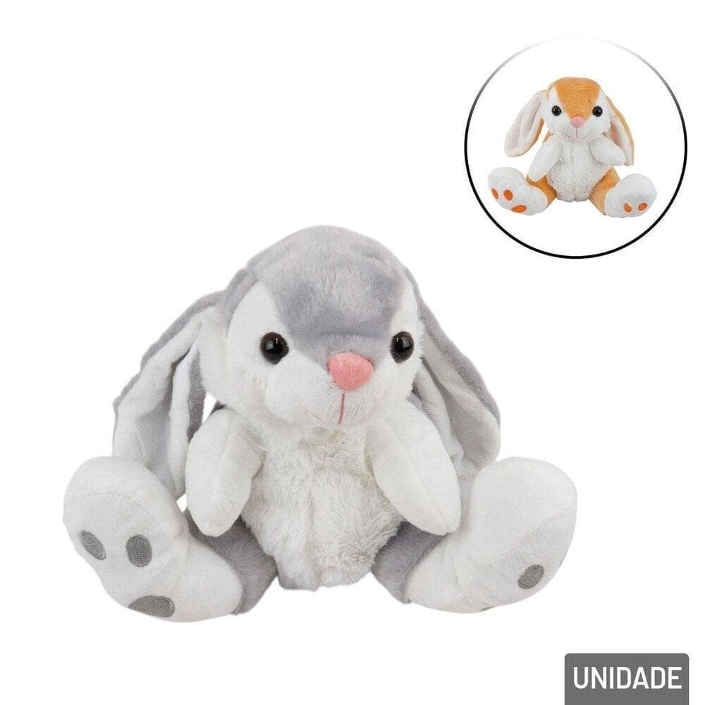 Coelho de Pelúcia Páscoa 20cm Orelhudo Sentado - Tudo em Caixa