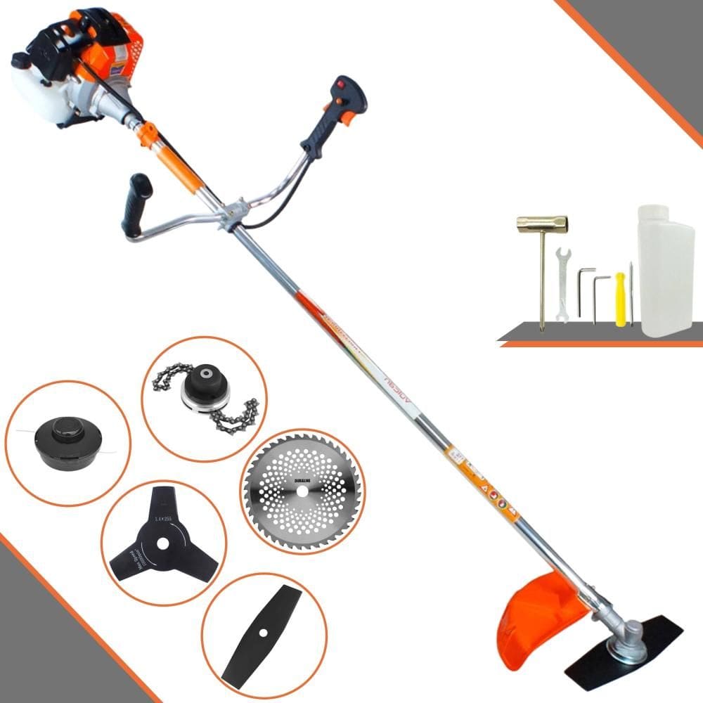 Podador de Grama À Gasolina Vulcan VR430-S 43cc 1,7HP 10.000rpm Completa Com Carretel + Faca 2 Pontas + Faca 3 Pontas + Faca 40 Dentes Vídea + Trimmer