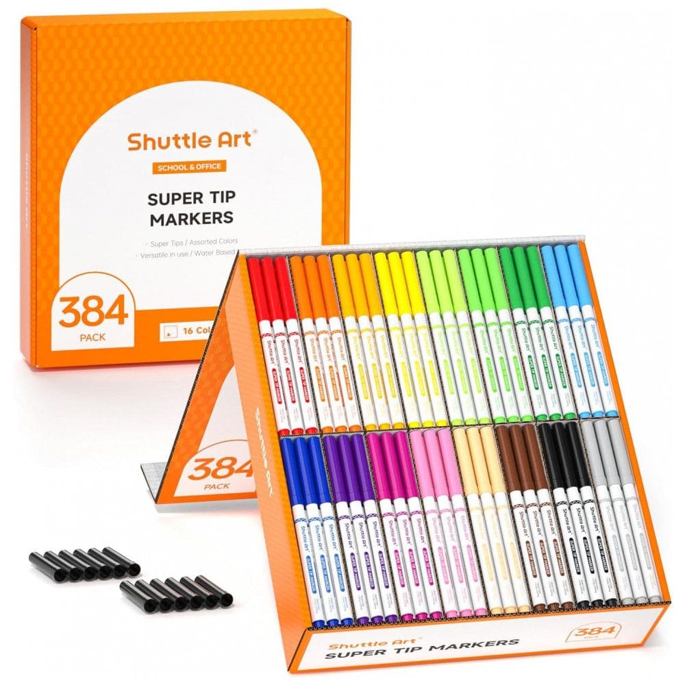 Conjunto de Canetas Artisticas 384 Unidades de Pontas Laváveis, 16 Cores diversas Marcadores e Tampas Bônus para Crianças e Adultos