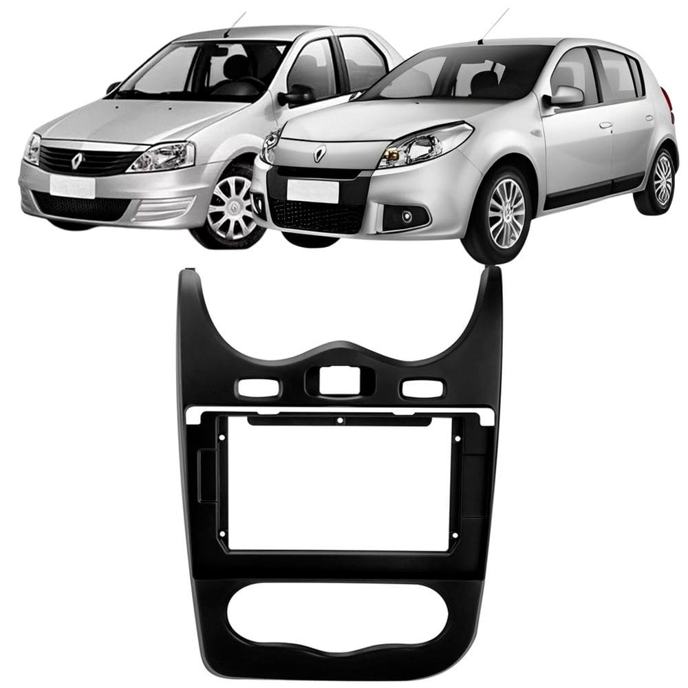 Moldura 10 Polegadas Sandero e Logan 2012 à 2014 Preta Painel Central Multimidia Som