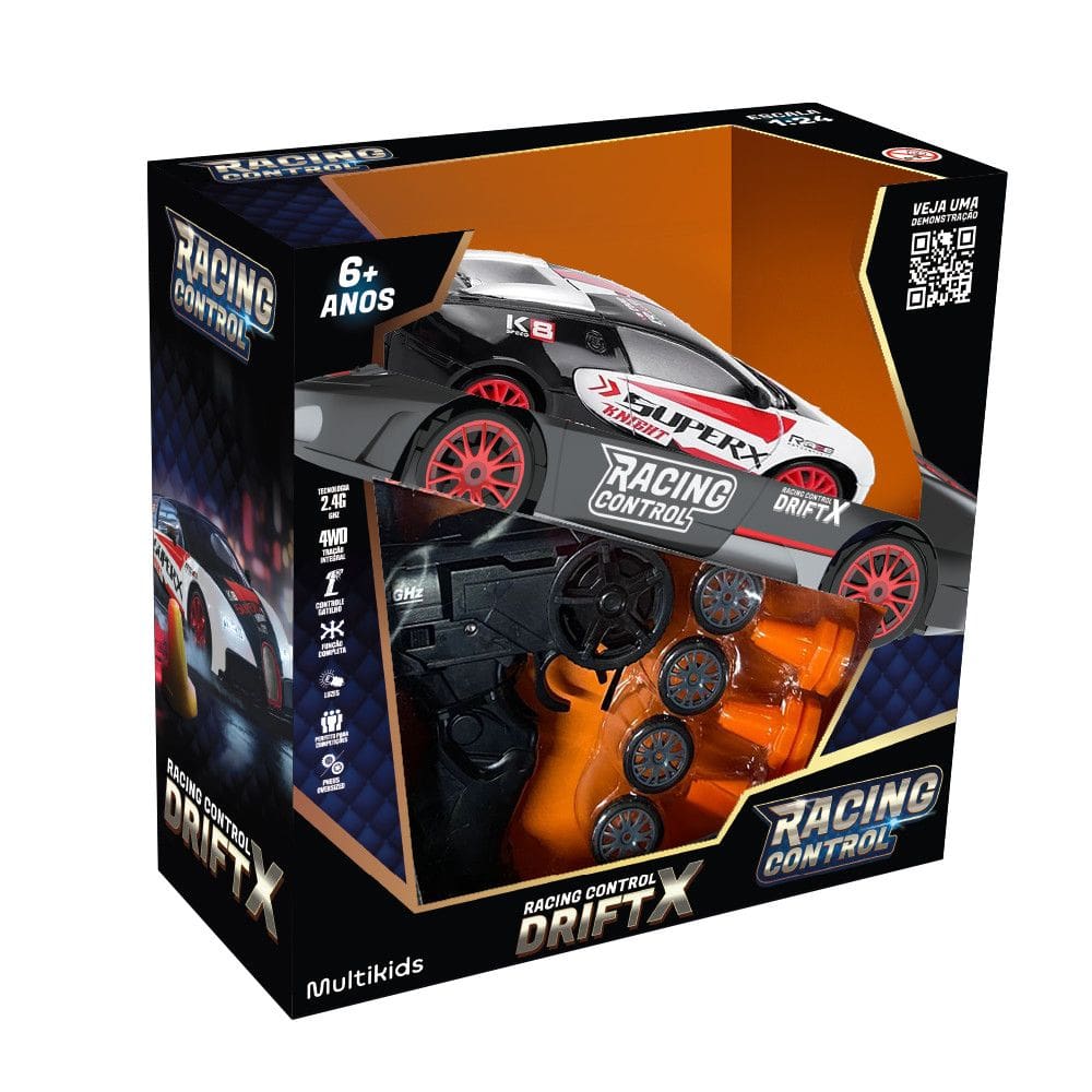 Carrinho de Corrida de Controle Remoto Drift x Vermelho e Preto Multikids - BR2417
