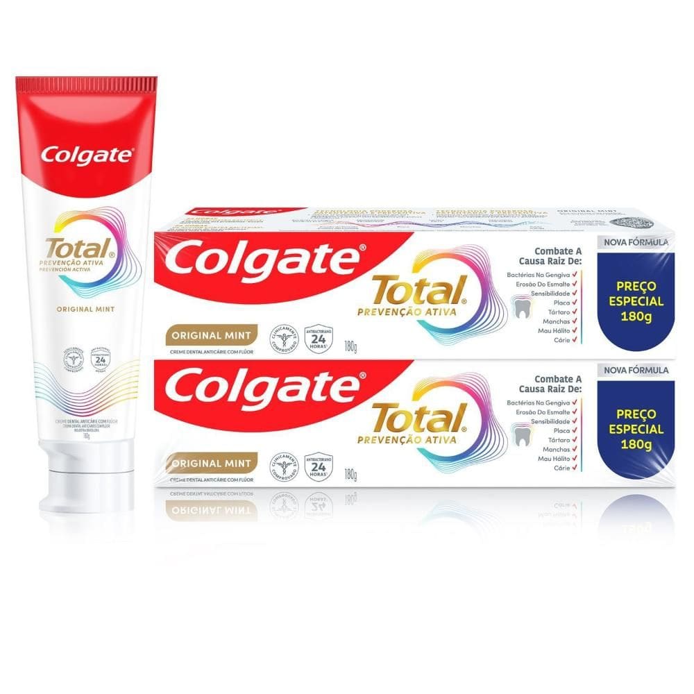 Creme Dental Colgate Total Mint Prevenção Ativa 180g 2 unidades