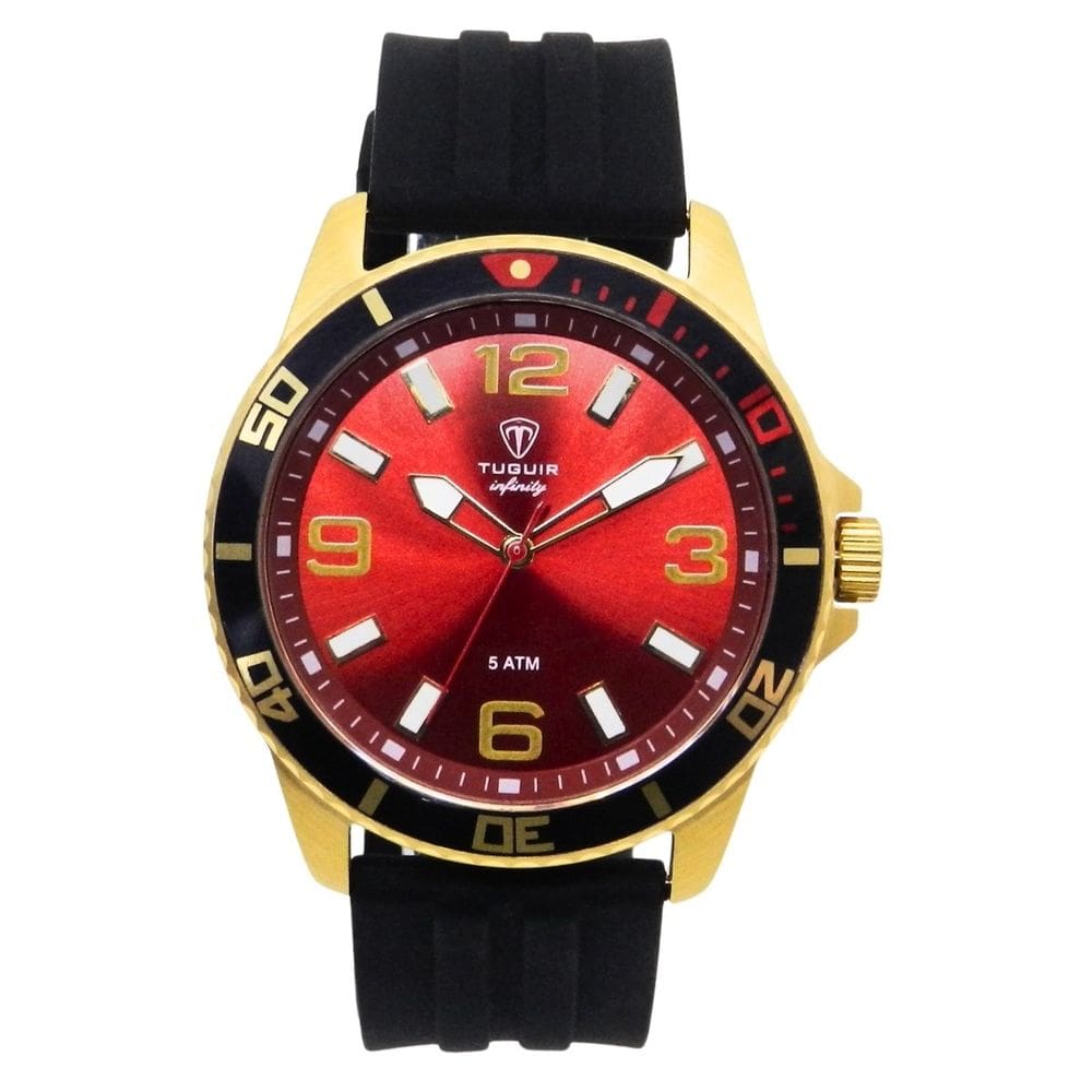 Relógio Masculino de Aço Tuguir Analógico Infinity 9169C Dourado e Preto e Vermelho
