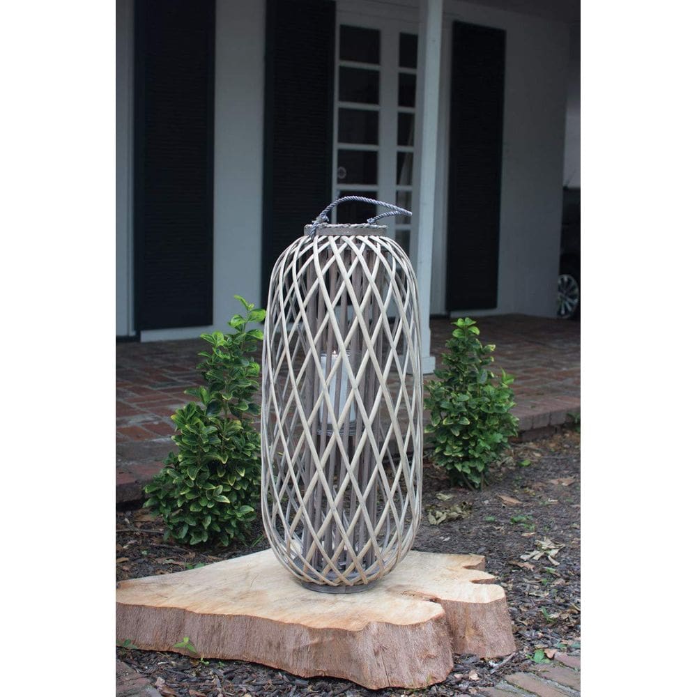 Castiçal Kalalou Large Tall Willow Lantern Grey 20x99cm