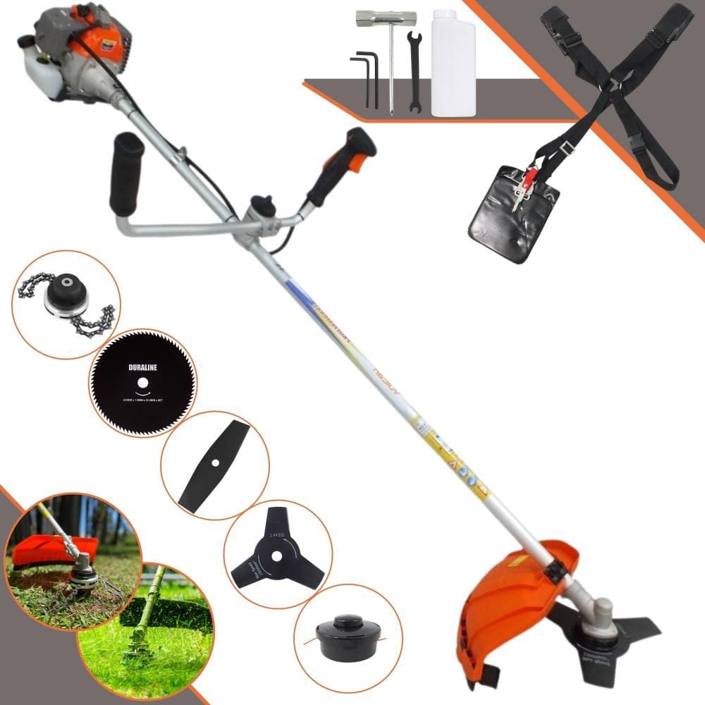 Roçadeira Vulcan VR330-P 2T 33cc 10.000rpm 1,2HP Com Guidão Anti-Vibração Carretel de Nylon e Faca 3 Pontas + Faca 2 Pontas + Faca 80 Dentes + Trimmer