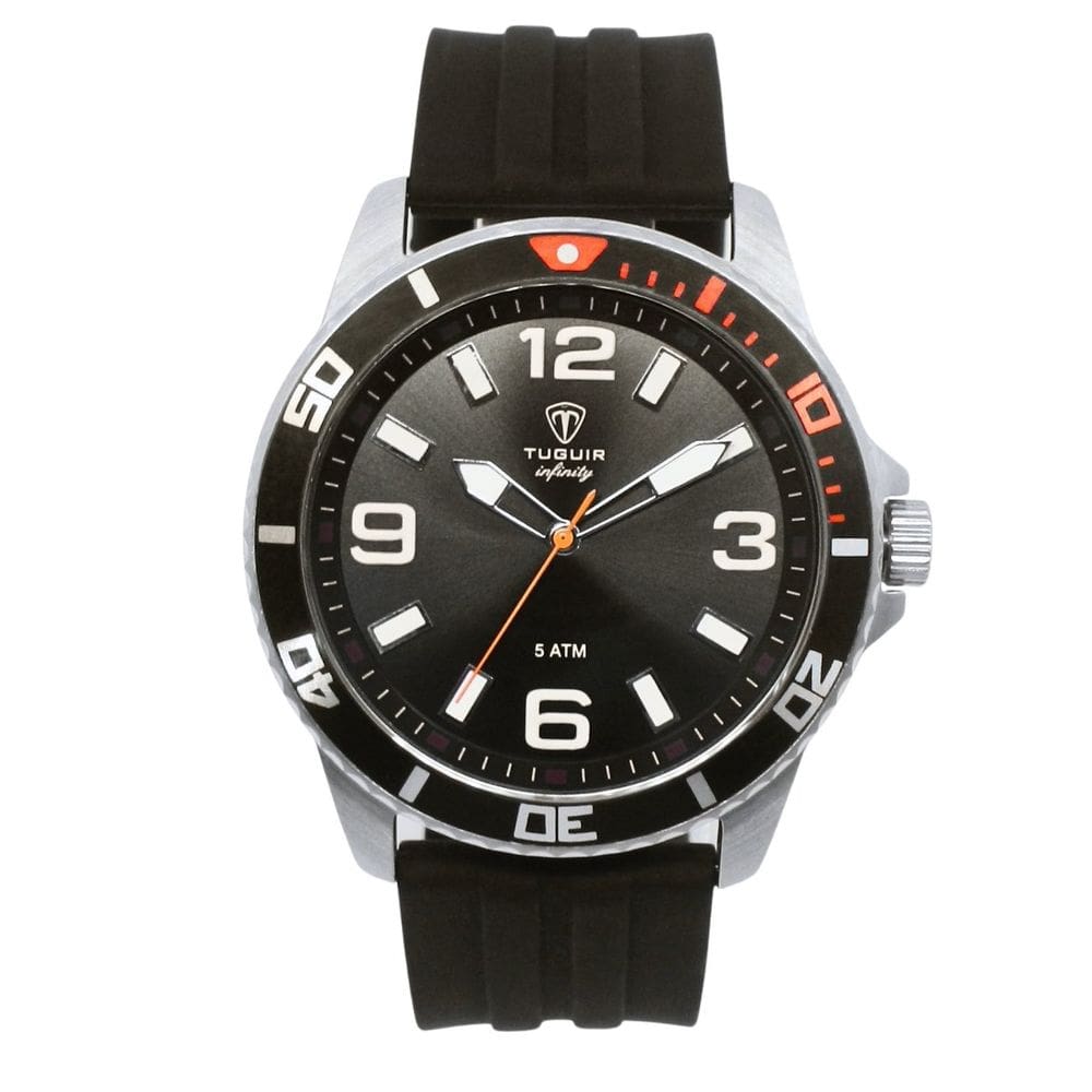 Relógio Masculino de Aço Tuguir Analógico Infinity 9169C Prata e Preto e Laranja