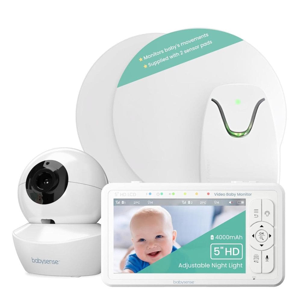 Babá Eletrônica com Câmera, Monitor HD, Áudio, Luz Noturna e Monitor de Movimento no Colchão, Babysense True Sleep, Branco