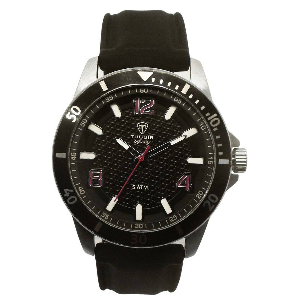 Relógio Masculino de Aço Tuguir Analógico Infinity 9169B Prata e Preto e Vermelho