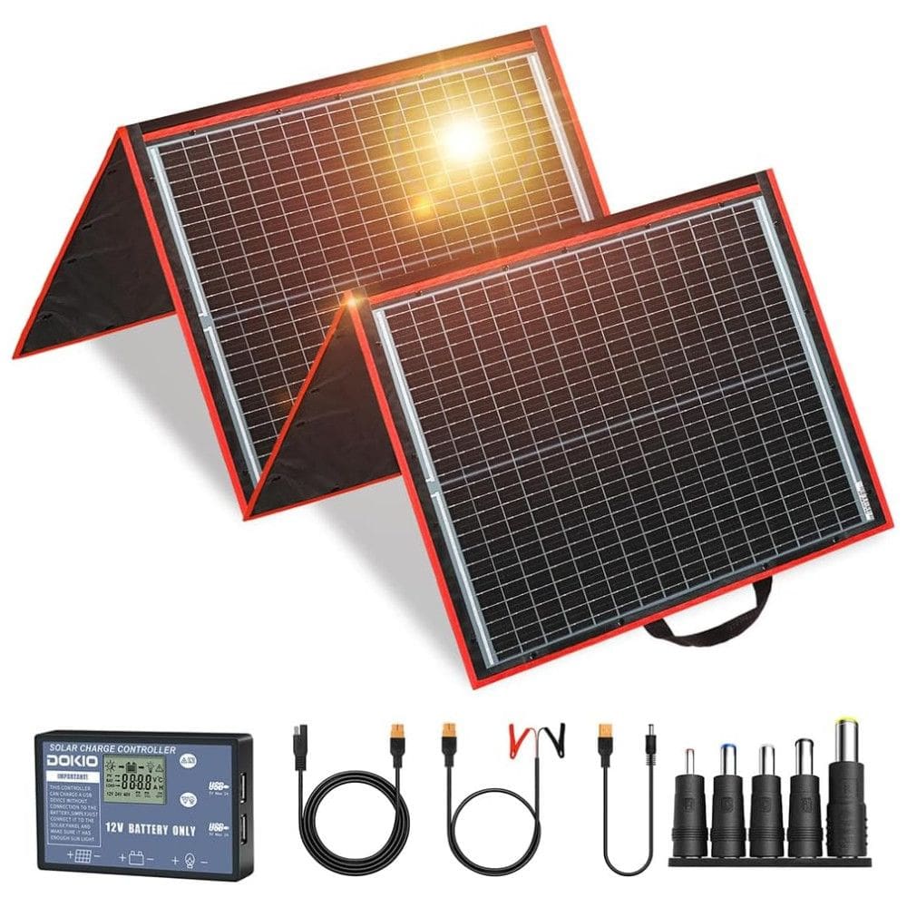 Kit Painel Solar, portátil dobrável monocristalino inclui controlador de carga solar, 150W, 12V, 1 unidade, DOKIO, Preto