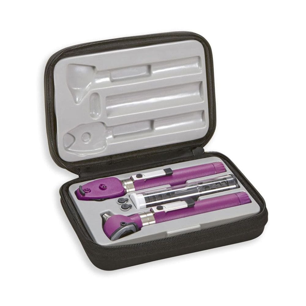 Otoscópio Oftalmoscópio Conjunto de Diagnóstico Portátil, Lâmpada LED, 2.5V, Inclui Bolsa, Diagnostix 5110NLV, Roxo