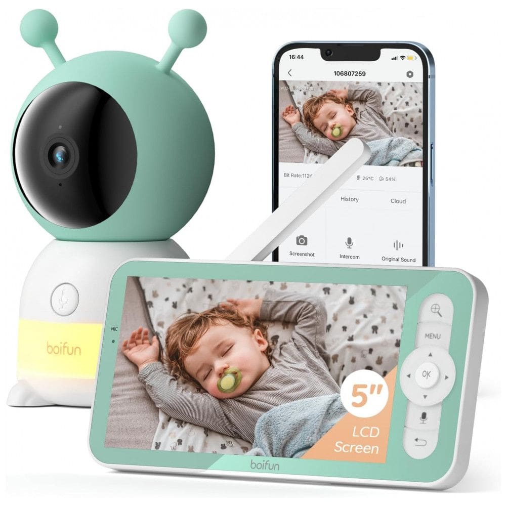 Baba Eletrônica 2K Ultra HD com Detecção de Choro, Visão Noturna e 14 Canções de Ninar, BOIFUN, Verde