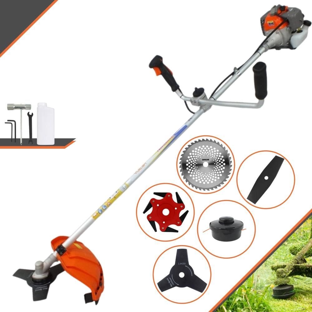 Roçadeira Vulcan VR330P À Gasolina Motor 2 Tempos 33cc 1,2HP 10.000rpm Multifuncional Completa Com Carretel de Nylon e 4 Lâminas de Corte
