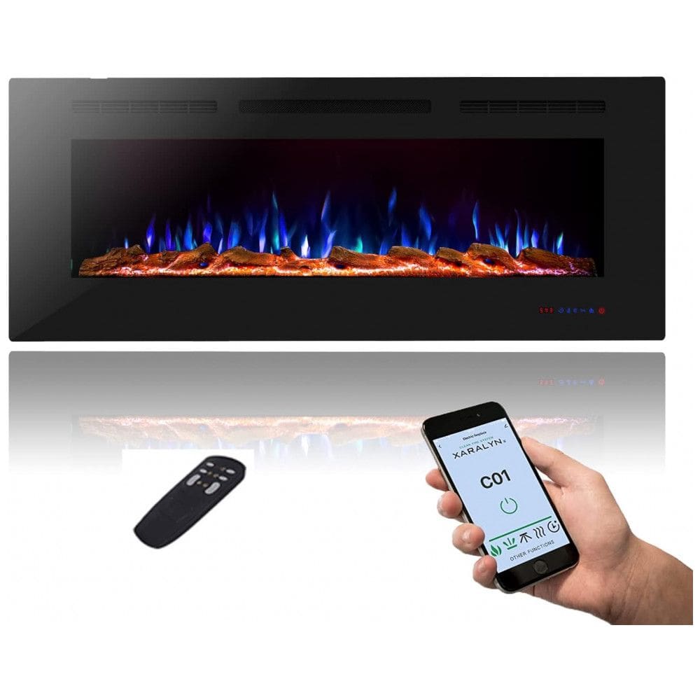 Lareira Elétrica de Embutir A54x137L com Controle Remoto e APP para Celular, 110V, Masarflame, Preta